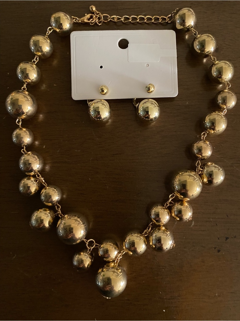 Gold-Tone Ball Statement Necklace with Matching Stud Earrings